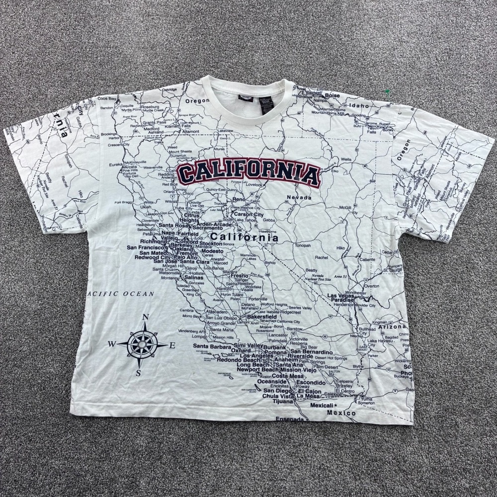 Vintage California Map Shirt Mens 2XL White Road Map AOP State of Mine
